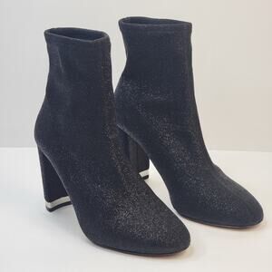 Michael Kors Mandy 8M Stretch Pull On Ankle Boots Black Glitter 3.5" Heel Party